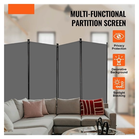 Room Divider 4 Panel, Folding Privacy Screen Partition for Home Office, Freestanding Portable Room Separator, Grey