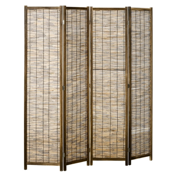 Room Divider 4 Panel, Folding Privacy Screen Reed Partition, 63"x67", Brown