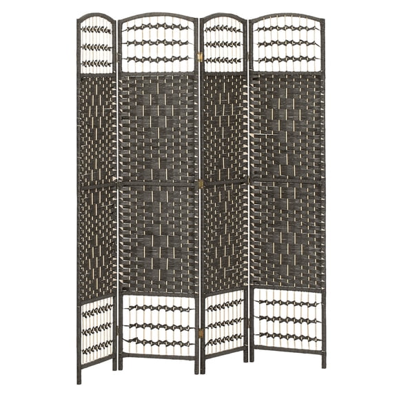 Room Divider 4 Panel, Folding Screen 5.6ft, Dark Gray - Privacy Partition for Home Office Bedroom Living Room, Woven Design