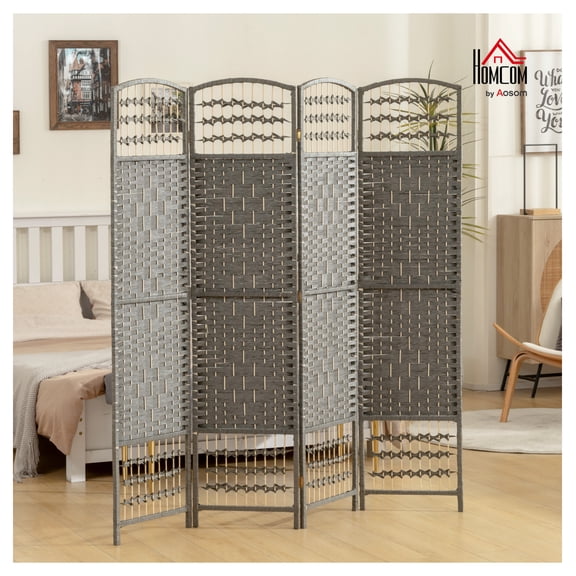 Room Divider 4 Panel, Folding Screen 5.6ft, Dark Gray Privacy Partition