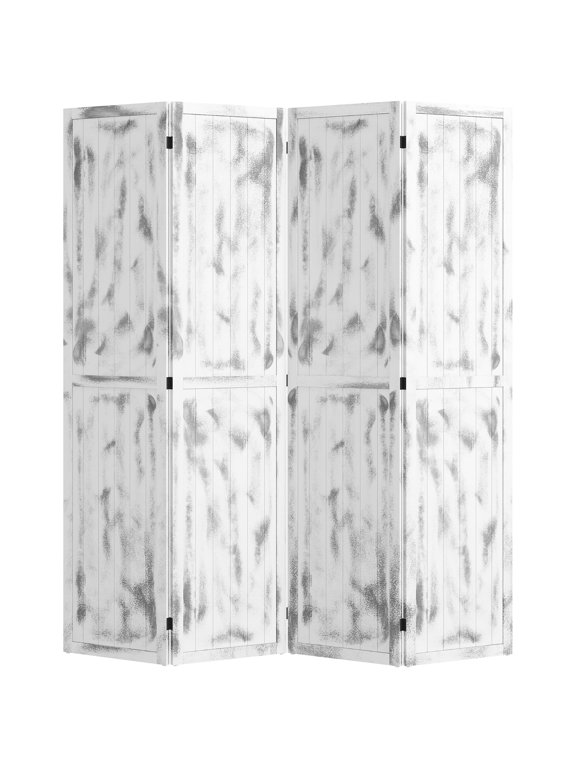 Room Divider 4-Panel Folding Screen, White Washed Paulownia Wood, 63.2x66.9 in, for Living Room and Bedroom