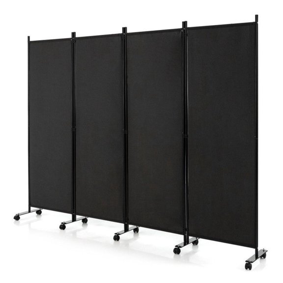 Room Divider 4 Panel, Privacy Screen with Lockable Wheels - 89"x68" Folding Partition for Home, Office, Dorm - Brown/Gray/White