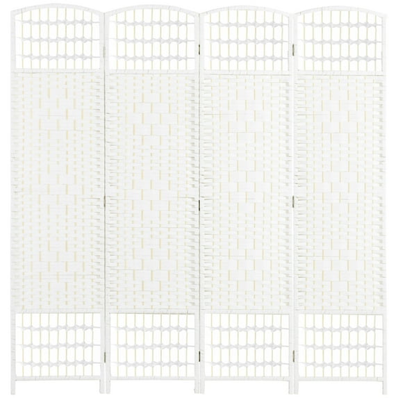 Room Divider 4-Panel Room Partition, Foldable Freestanding Room Dividers with Paper rope and Bammboo Sticks, 6ft Office Partition Walls Wood Divider Folding Portable for Office, Dorm,