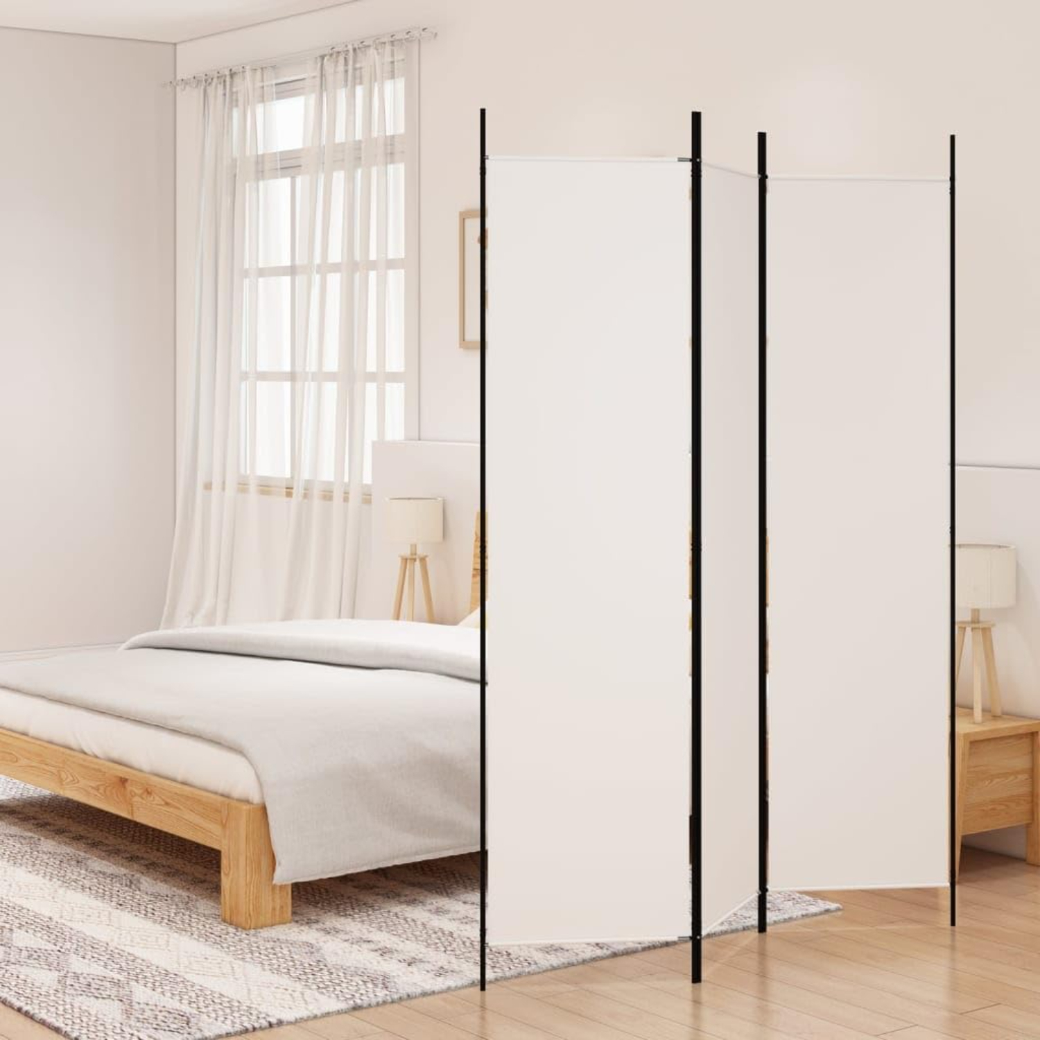 Room Divider 4Panel Room Divider White 78.7"x86.6" Fabric Room