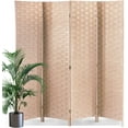 thumbnail image 1 of Room Divider,4 Panels 6FT Folding Privacy Screen Room Divider Wall Wood Mesh Hand-Woven Design Freestanding Partition Portable Wall for Home Office Bedroom (Natural), 1 of 14