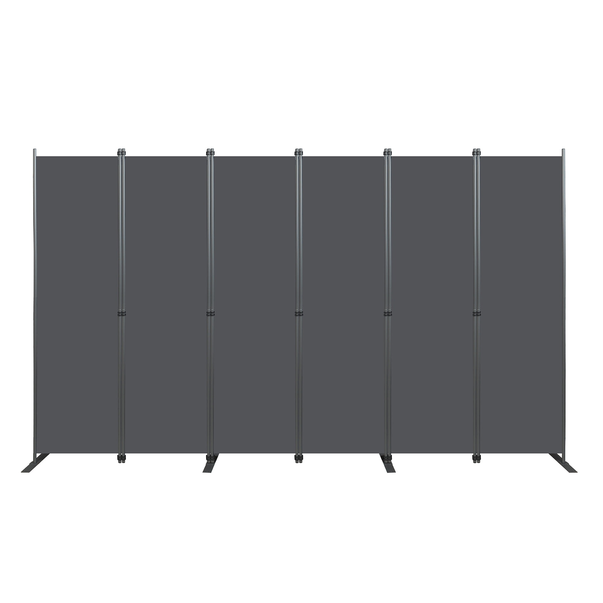 Room Divider 6-Panel 120W x 71H, Folding Privacy Screen with Heavy-Duty Metal Frame and Polyester Fabric, Portable Freestanding Partition for Bedroom Office Living Room, Black Gray