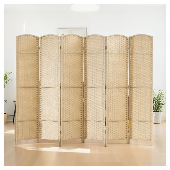 Room Divider 6 Panel, 5.6ft Tall Freestanding Privacy Screen for Home Office, Beige Polypropylene Folding Partition
