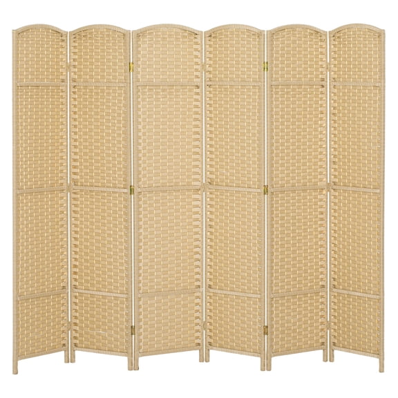 Room Divider 6 Panel 5.6ft Tall Privacy Screen, Freestanding Partition for Home Office, Beige Polypropylene