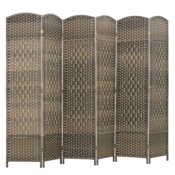 Room Divider 6 Panel, 6' Tall Freestanding Screen - Wood Privacy Partition for Home Office, Dark Rustic Oak
