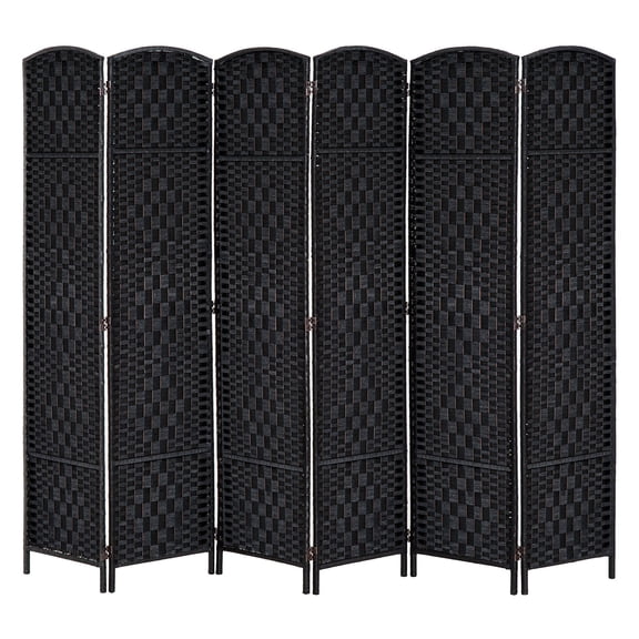 Room Divider 6 Panel, 6FT Freestanding Privacy Screen - Black Woven Partition