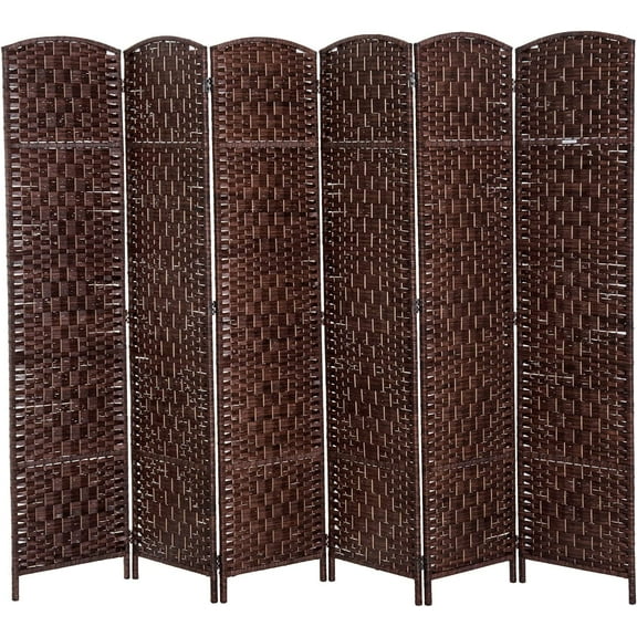 Room Divider 6 Panel, 6FT Tall Folding Privacy Screen, Freestanding Hand-Woven Partition for Room Separation with 360 Hinges, Paper Rope Diamond Weave, Brown