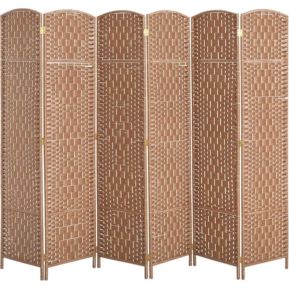 Room Divider 6 Panel, 6FT Tall Folding Privacy Screen, Freestanding Hand-Woven Partition for Room Separation with 360 Hinges, Paper Rope Diamond Weave, Natural