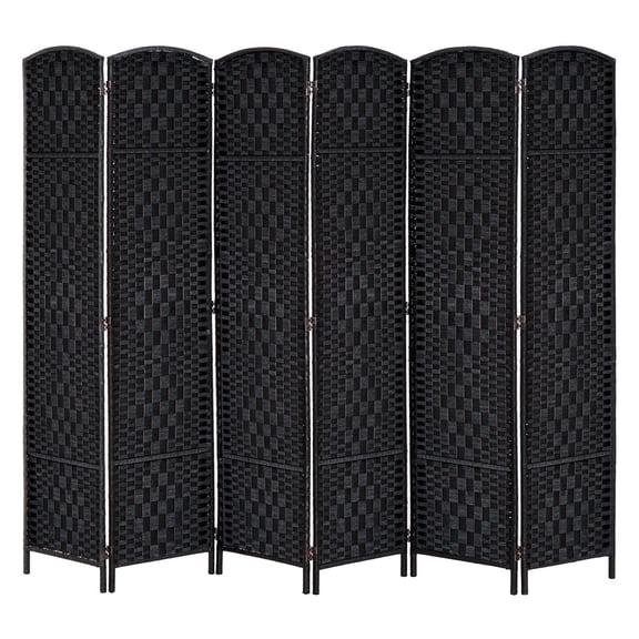 Room Divider 6 Panel, 6FT Tall Folding Screen, Freestanding Woven Partition, Black - Privacy for Home & Office, Adjustable Diamond Weave