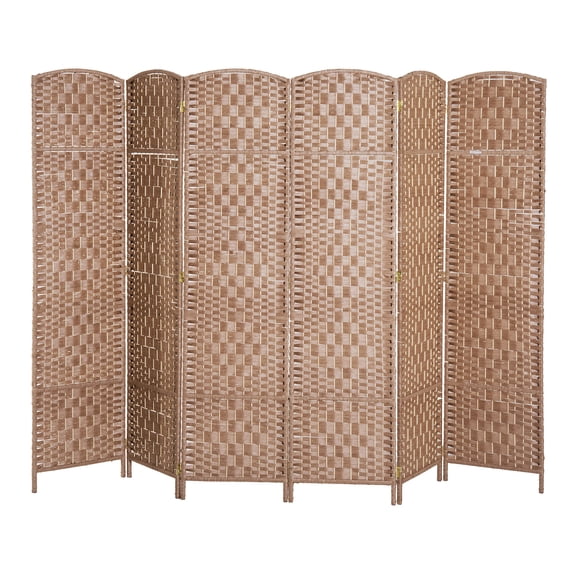 Room Divider 6 Panel, 6FT Tall Folding Screen, Freestanding Woven Partition, Paper Rope Diamond Weave, Natural Wood Privacy Screen