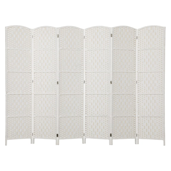 Room Divider 6 Panel, 6FT Tall Folding Screen, Wicker Partition for Bedroom - White