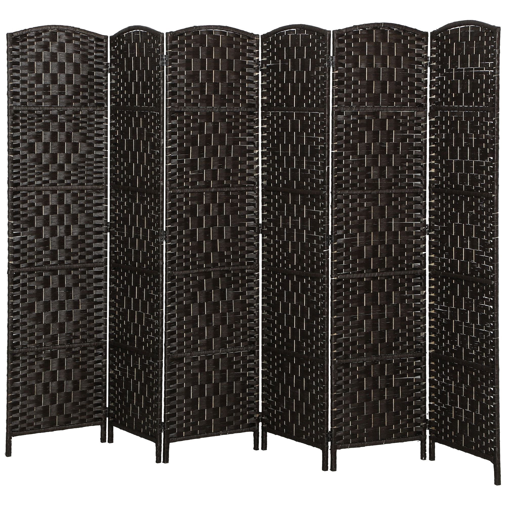 Room Divider, 6 Panel Folding Privacy Screen, 6FT Tall Portable Weave Partition Wall Divider for Bedroom, Coffee