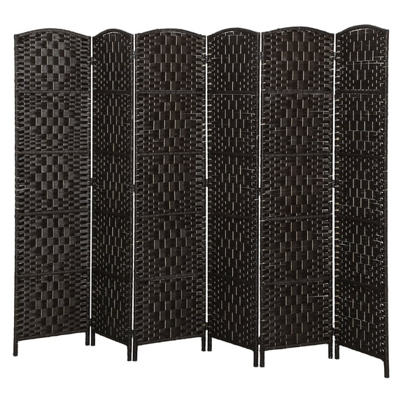 Room Divider, 6 Panel Folding Privacy Screen, 6FT Tall Portable Weave Partition Wall Divider for Bedroom, Coffee