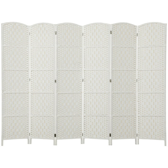 Room Divider, 6 Panel Folding Privacy Screen, 6FT Tall Portable Weave Partition Wall Divider for Bedroom, White
