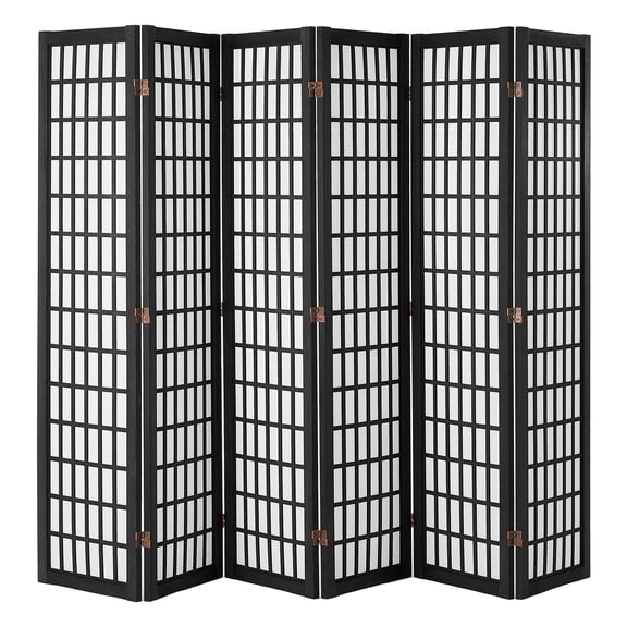 Room Divider, 6 Panel Japanese Room Divider, Folding Privacy Screen Indoor, Portable Partition Dividers and Decoration Screens, for Room Separation, Home, Office, Restaurant & Bedroom (Black)