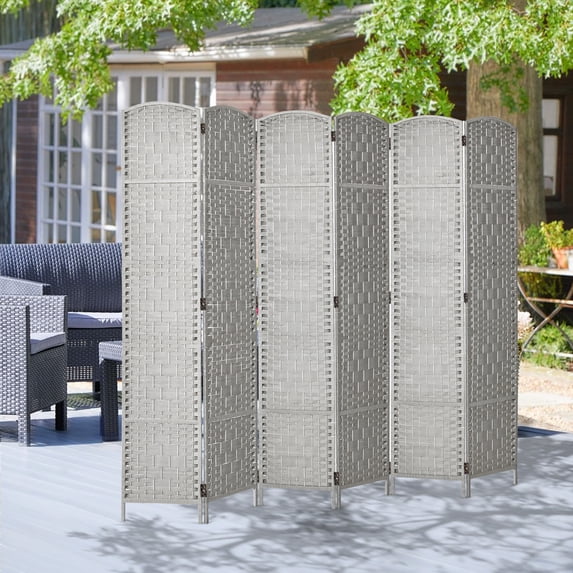 Room Divider 6-Panel Room Partition, Foldable Freestanding Room Dividers, 6 ft Office Partition Walls Wood Divider Folding Portable Privacy Screen,Light Grey