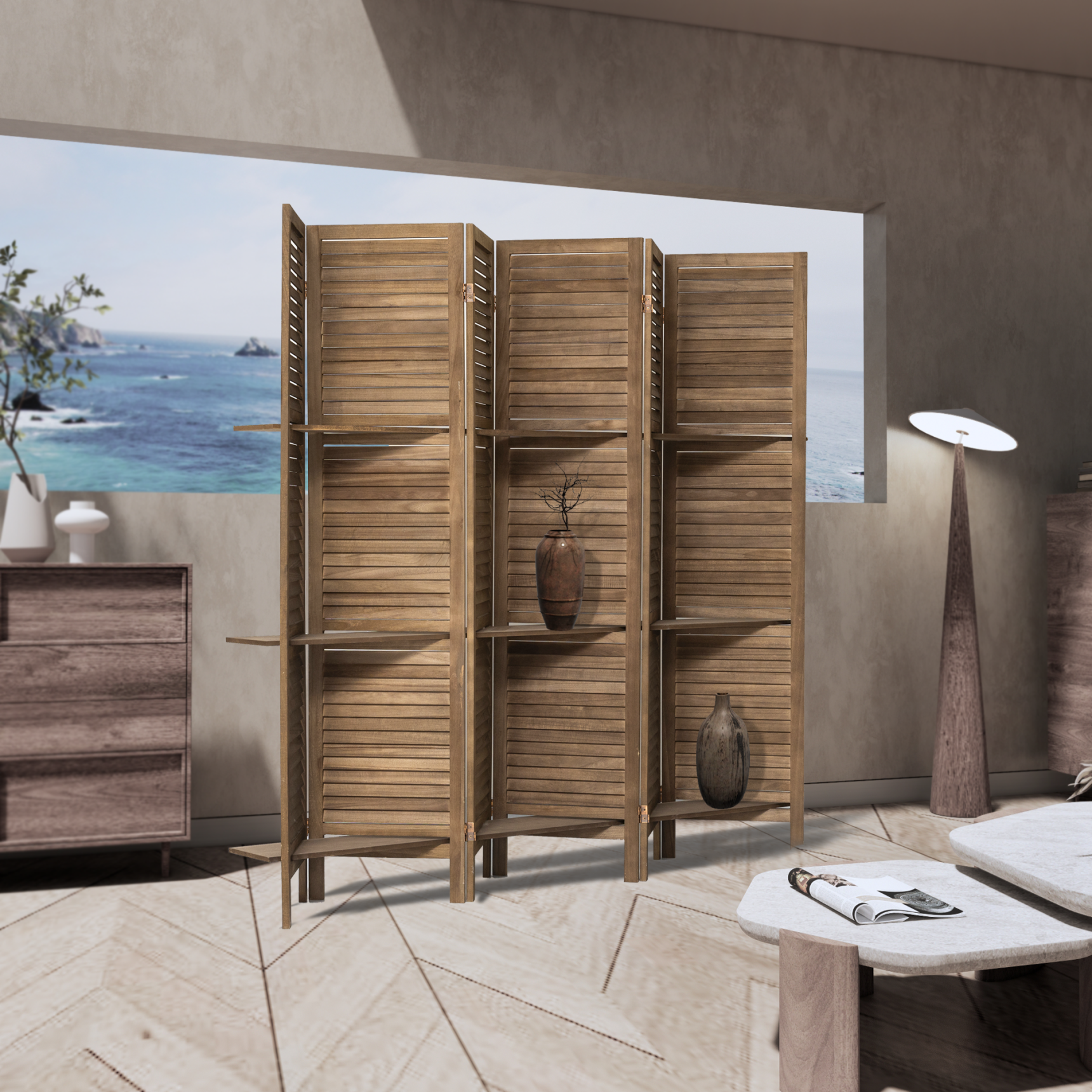 Room Divider 6 Panel, Wood Folding Room Divider Screen, Room Divider