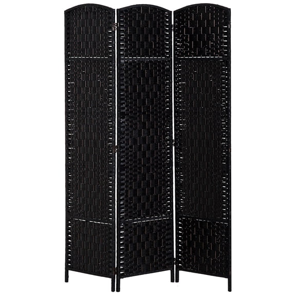 6ft Tall Wicker Room Divider Privacy Screen 3 Panel Folding Wall for Small Spaces - Black
