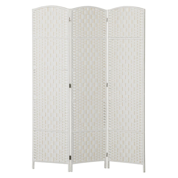 Room Divider 6FT Tall, 3 Panel Folding Screen, Wicker Partition for Bedroom - White