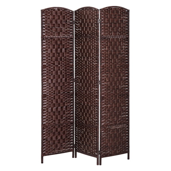 Room Divider 6FT Tall, 3 Panel Folding Screen, Woven Partition - Brown
