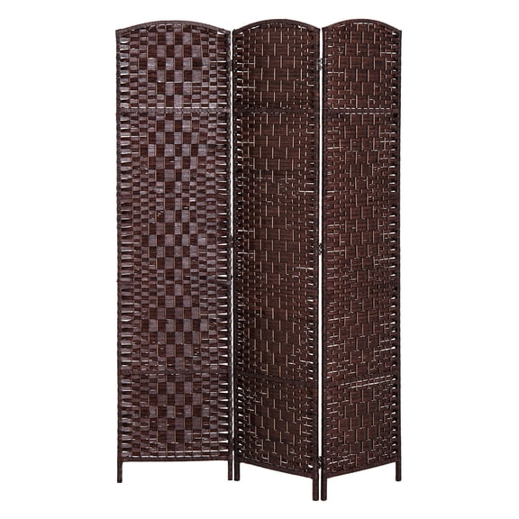 Room Divider 6FT Tall, 3 Panel Folding Screen, Woven Partition - Brown