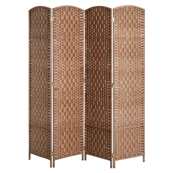 Room Divider 6FT Tall, 4 Panel Folding Privacy Screen, Freestanding Woven Partition, Natural Paper Rope, 360 Hinges, Home Office Decor