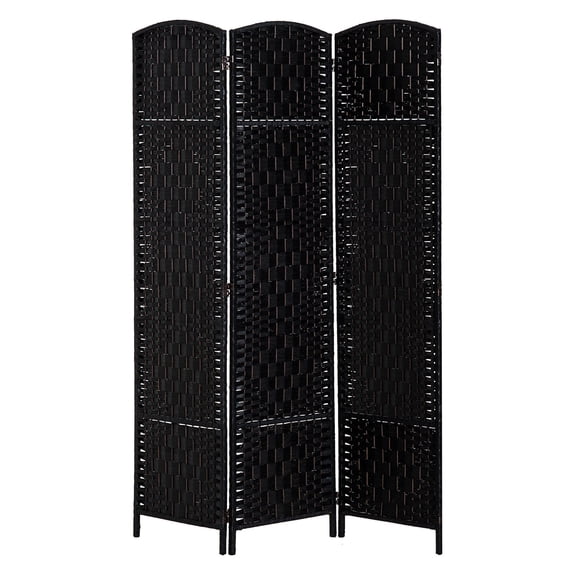 Room Divider 6FT Tall - Folding Privacy Screen 3 Panel - Freestanding Woven Partition for Room Separation - Black Paper Rope Diamond Weave