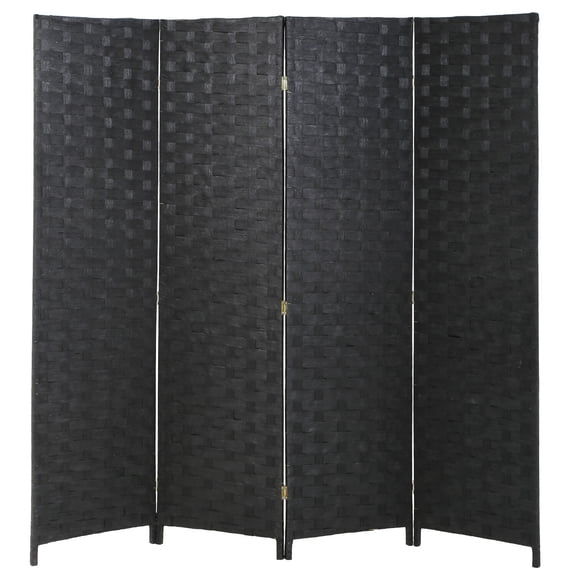 Room Divider 6FT Wood Mesh Hand-Woven Room Divider, 4-Panel Indoor Folding Black