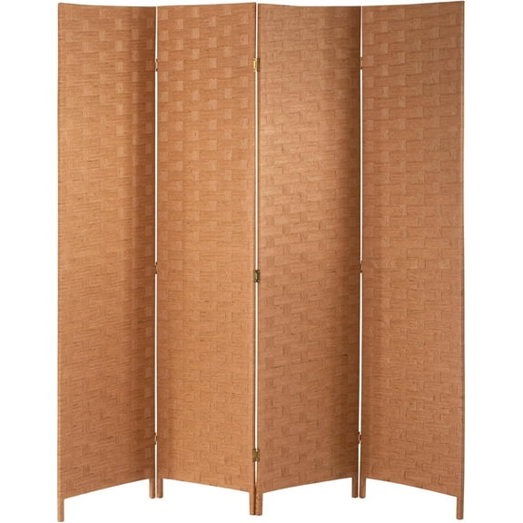 Room Divider 6FT Wood Mesh Hand-Woven Room Divider, 4-Panel Indoor Folding Portable Partition Screen,Natural