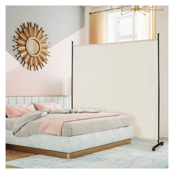 Room Divider 6ft, Single Panel Folding Screen with Wheels - White/Gray/Brown - Portable Privacy Screen for Home, Office, Dorm