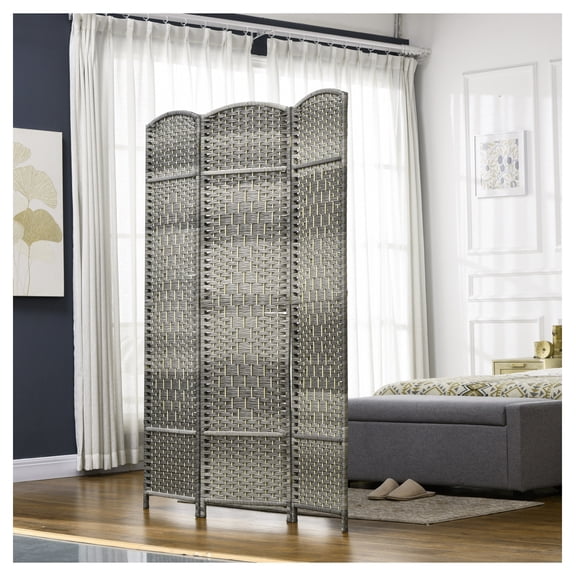 Room Divider 6ft Tall, 3 Panel Folding Privacy Screen - Wood Frame, Mixed Gray - Home Office Partition, Freestanding Decorative Screen