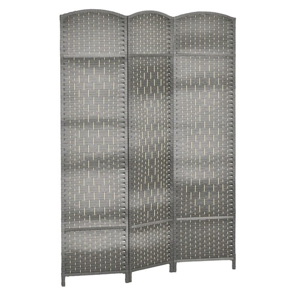 Room Divider 6ft Tall, 3 Panel Folding Privacy Screen - Wood Frame, Mixed Gray Polypropylene Partition for Home Office