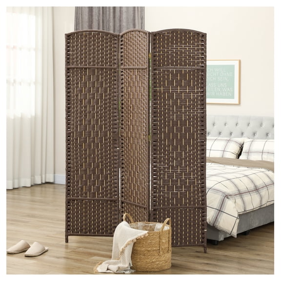 Room Divider 6ft Tall, 3 Panel Folding Privacy Screen, Wood Frame Partition for Home Office, Brown