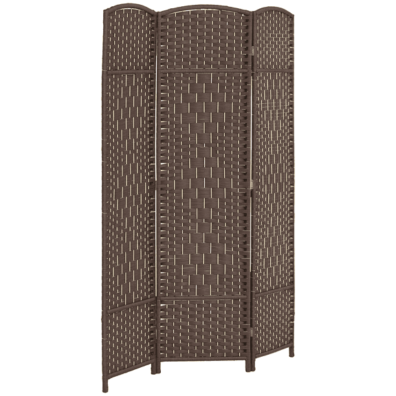 Room Divider 6ft Tall - 3 Panel Folding Screen - Freestanding Wood Partition for Home Office - Brown Polypropylene Privacy Screen
