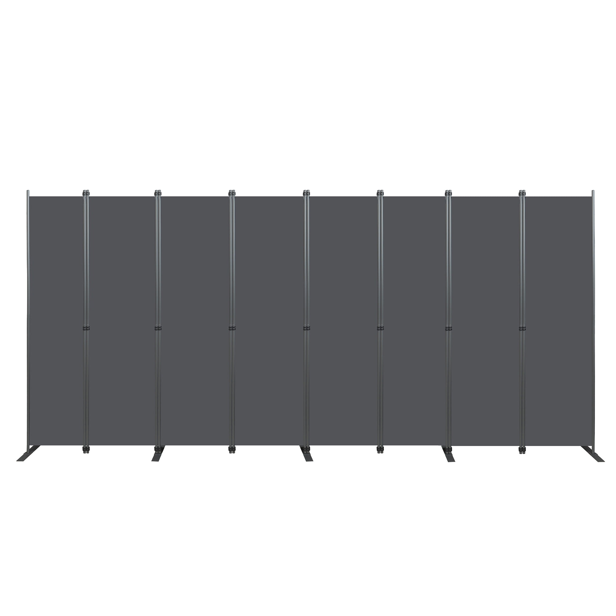 Room Divider 8-Panel 159W x 71H, Folding Privacy Screen with Heavy-Duty Metal Frame and Polyester Fabric, Portable Freestanding Partition for Bedroom Office Living Room, Black Gray