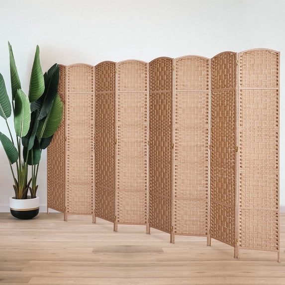 Room Divider 8-Panel Room Partition, Foldable Freestanding Room Dividers, 6 ft Office Partition Walls Wood Divider Folding Portable Privacy Screen,Natural