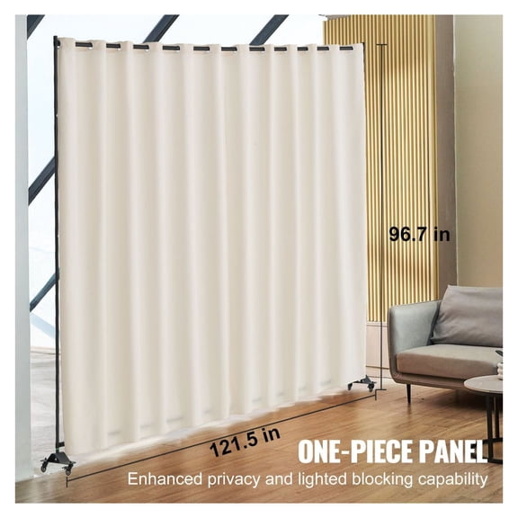 Room Divider 96x120 Inch with Wheels, Portable Privacy Screen Panel for Office, Bedroom, Living Room, Beige