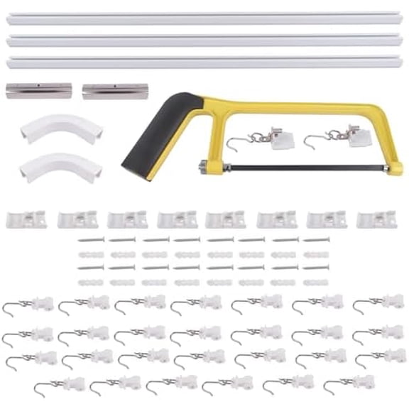 Room Divider Ceiling Curtain Track Set Curtain Rail System Room divider Ceiling Track set for Curtains with hooks, Corner Connectors and top brackets (6-9 ft Track Set)$$Home Decor, Kitchen, & Other