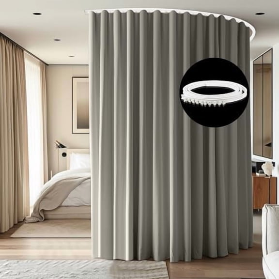 Room Divider Ceiling Mounted Curtains Track Sets Extra Wide Blackout Curtain Flexible Tracks for Bedroom Privacy Partition Separator, 1 Panel Light Grey Drape and White Rail, W8.3 x H9ft