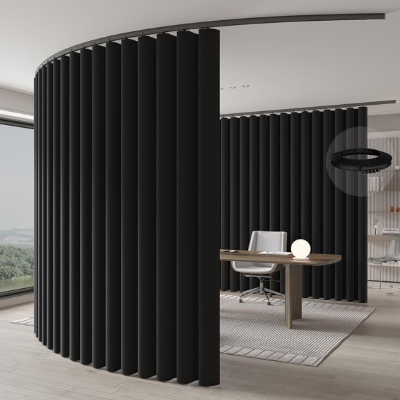 Room Divider Curtaceiling Curtain Track Set For Blackout And (include:black Curtain*2 + Black Track*1) 196" W X 96" L