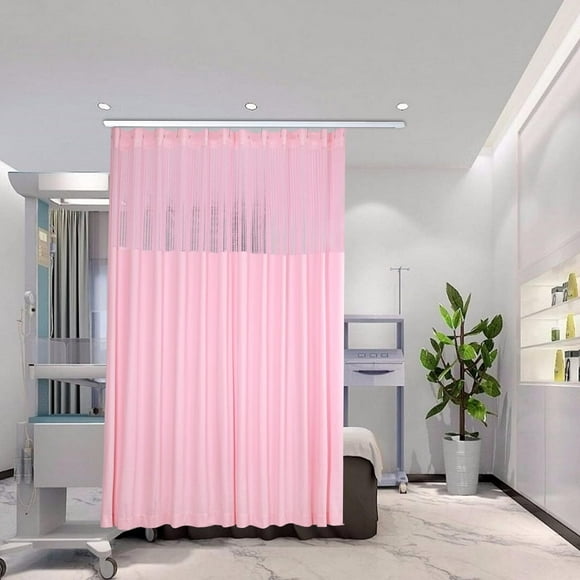 Room Divider Curtain 12 ft Wide x 8 ft Tall Partition Cubicle Curtain, Hospital Curtains Flame Retardant Medical Curtains with Mesh Top & Hooks, Privacy Curtains for Room Divider, Pink