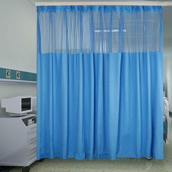 Room Divider Curtain, 9ft Wide x 8ft Tall Polyester Flame Retardant Medical Curtains, Privacy Cubicle Curtain with Mesh Top & 11 Hooks for Hospital Clinic SPA Lab School Nursery (1 Panel, Blue)