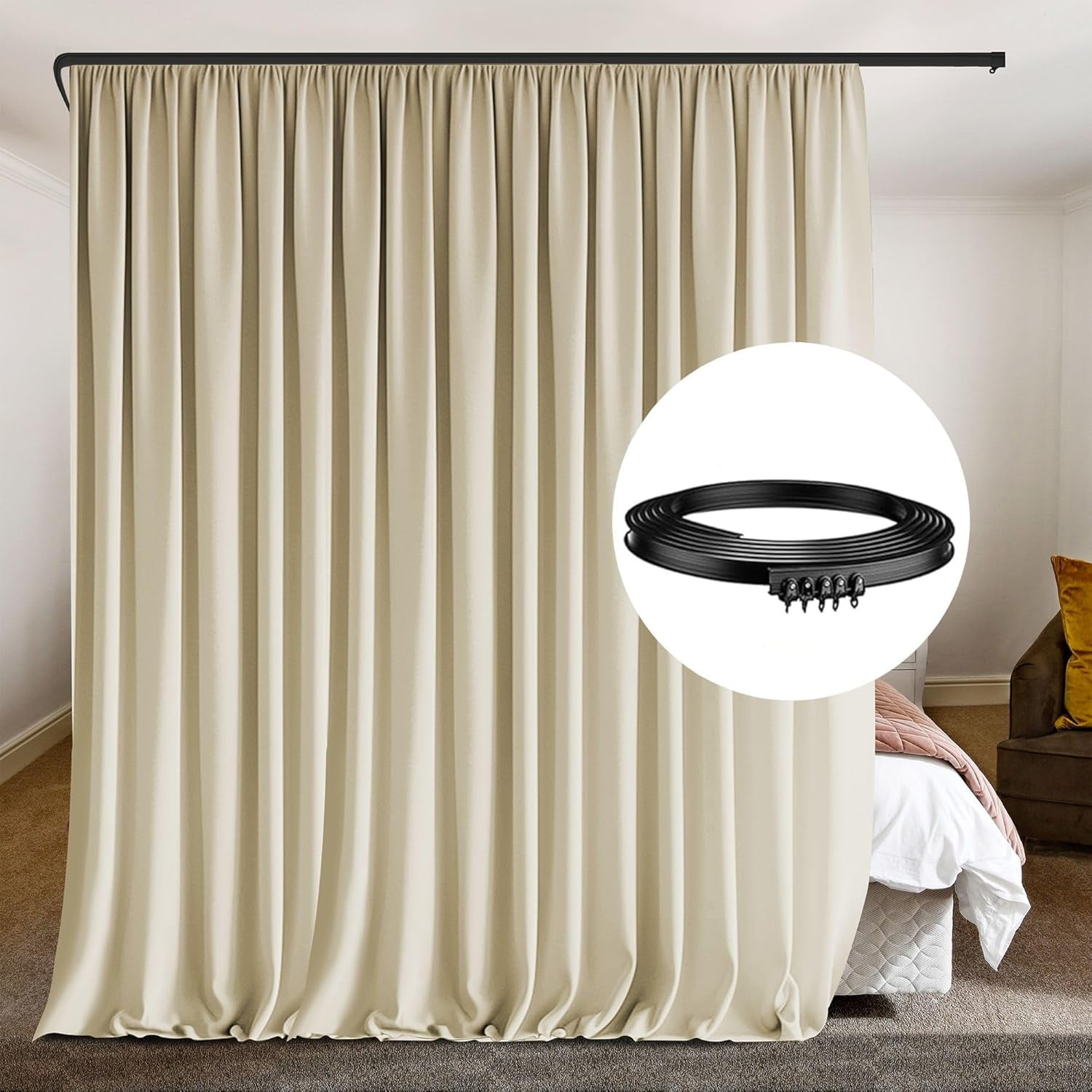 Room Divider Curtain with Ceiling Curtain Track Set Blackout Privacy