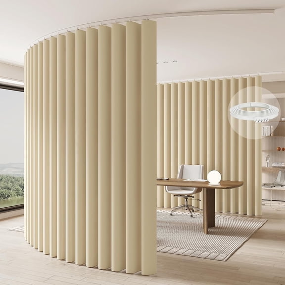 Room Divider Curtain Ceiling Curtain Track Set for Blackout and Privacy (Beige Curtain + White Track) 106" W x 84" L -1 Piece