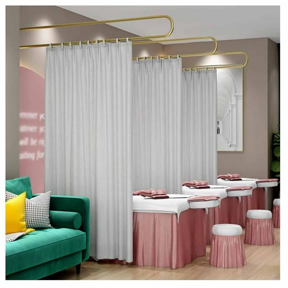 Room Divider Curtain Kit,,Wall-Mounted Separation Hanging Screen,Metal Support Rod and Light-transmitting Privacy Curtain for Office Home Cafes Hotel Use