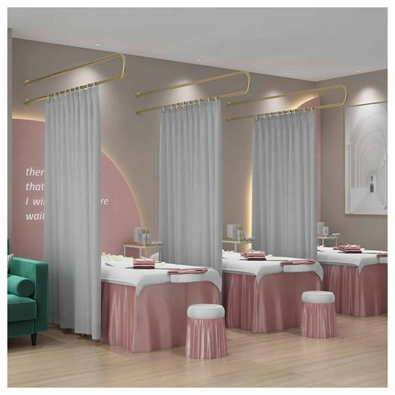 Room Divider Curtain Kit,,Wall-Mounted Separation Hanging Screen,Metal Support Rod and Light-transmitting Privacy Curtain for Office Home Cafes Hotel Use